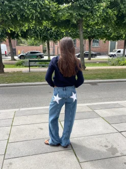 Design By Si Star jeans med hvide stjerner - Lys denim Clearance