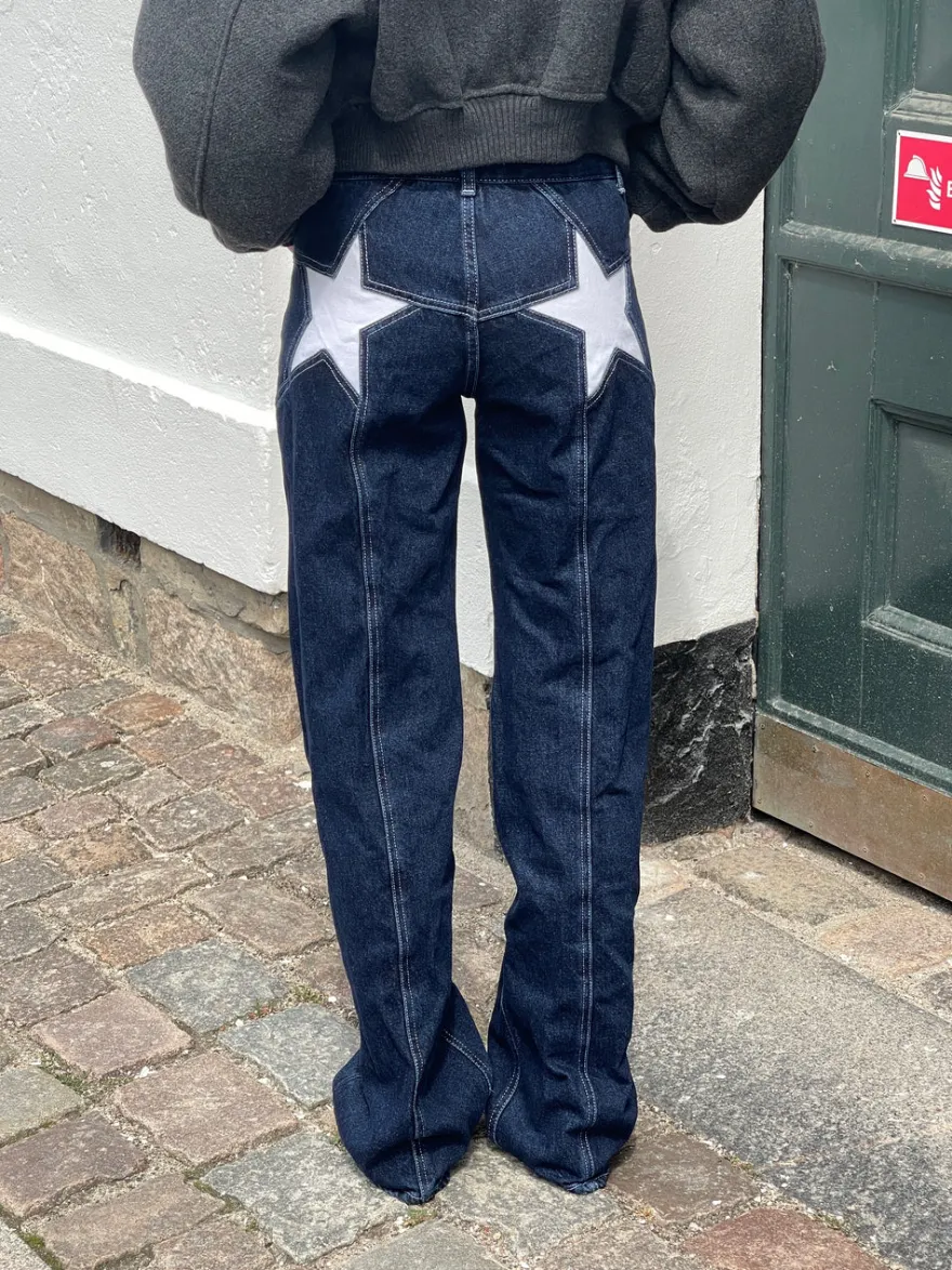 Design By Si Star jeans med hvide stjerner - Mørk denim Outlet