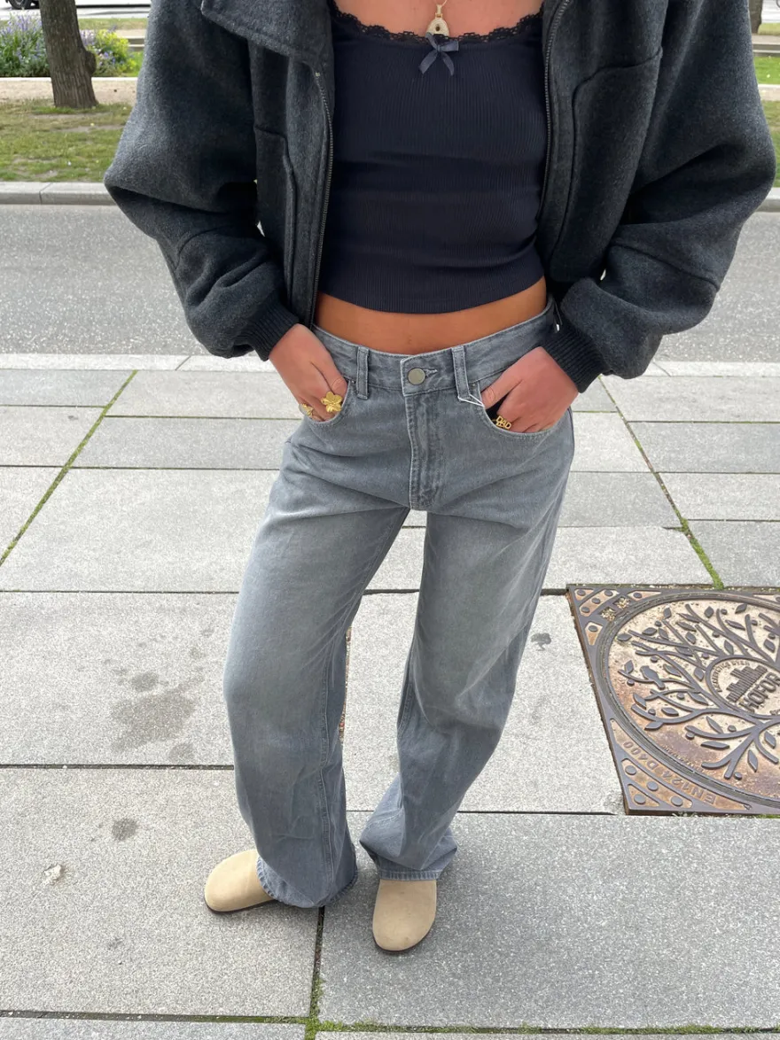 Design By Si Star jeans med kaki stjerner - Grå