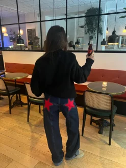 Design By Si Star jeans med rød stjerne - Mørk denim Sale