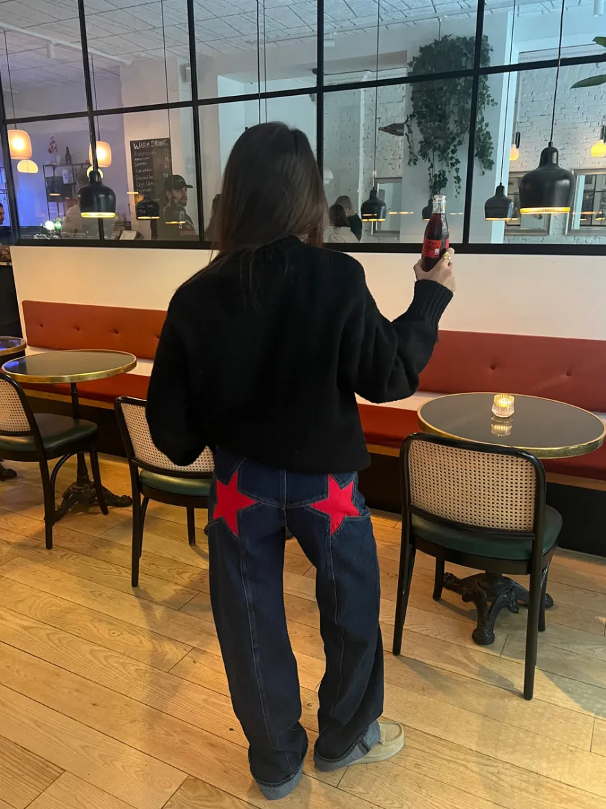 Design By Si Star jeans med rød stjerne - Mørk denim Sale
