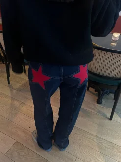 Design By Si Star jeans med rød stjerne - Mørk denim Sale