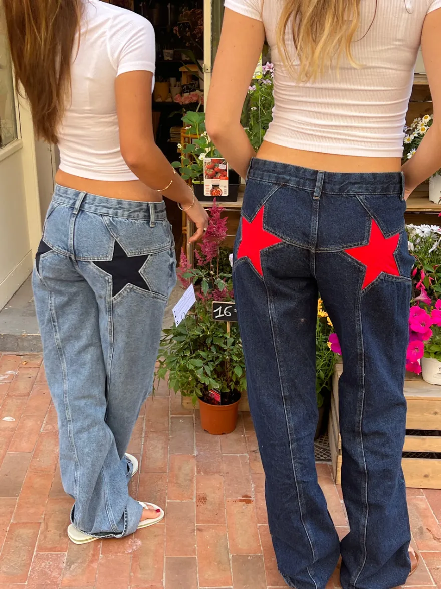 Design By Si Star jeans med rød stjerne - Mørk denim Sale