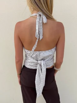 Design By Si Stiney halterneck top med palietter - Beige Outlet