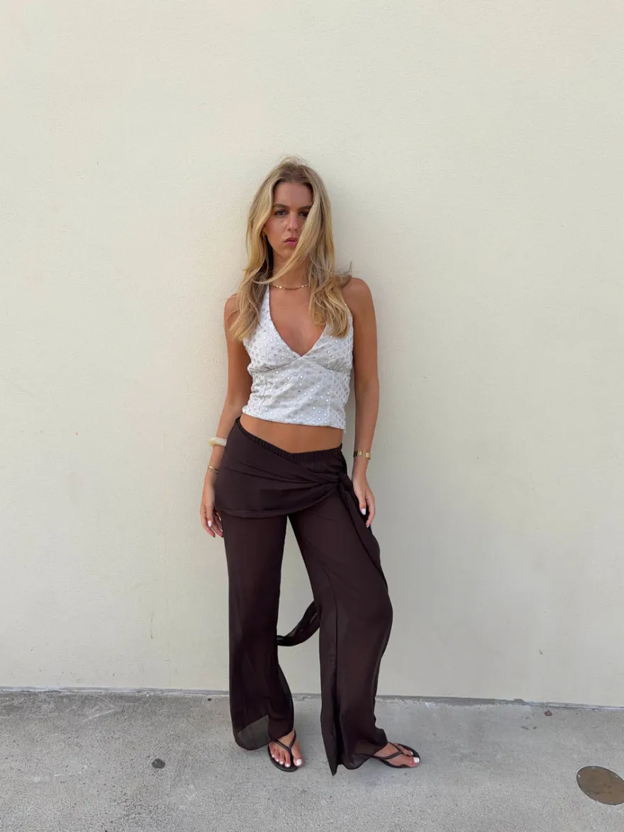 Design By Si Stiney halterneck top med palietter - Beige Outlet