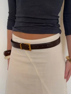 Design By Si Stone bælte - Mørkebrun/guld Outlet