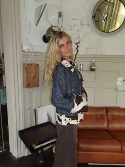 Design By Si Suiva denimjakke med koprint - Blå/brun/hvid New