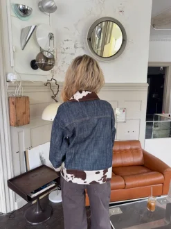 Design By Si Suiva denimjakke med koprint - Blå/brun/hvid New