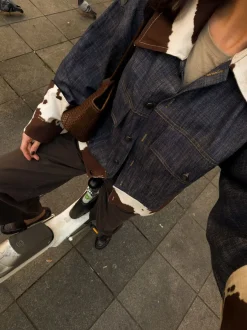 Design By Si Suiva denimjakke med koprint - Blå/brun/hvid New