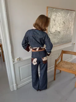 Design By Si Suivinia jeans med koprint - Blå Online