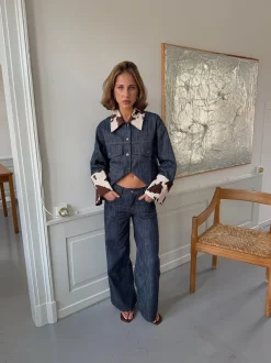 Design By Si Suivinia jeans med koprint - Blå Online