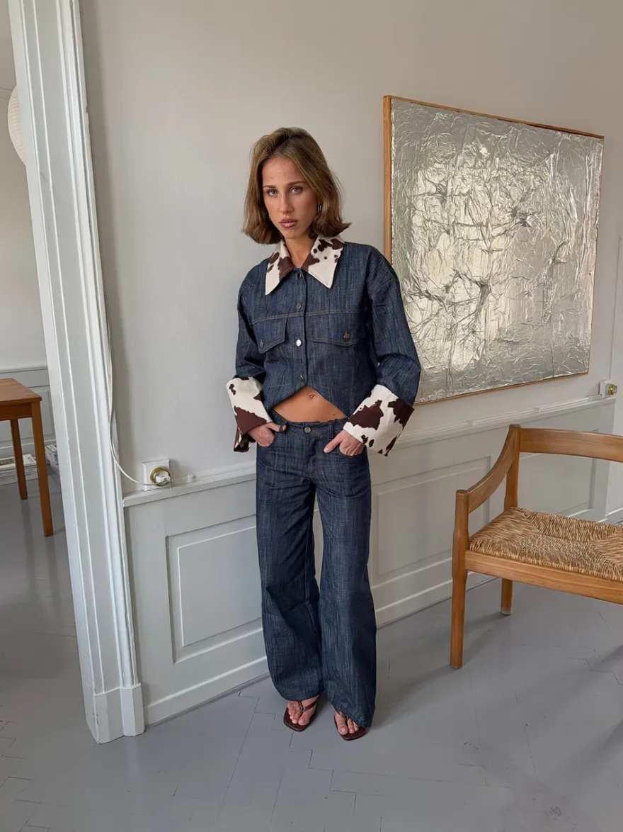 Design By Si Suivinia jeans med koprint - Blå Online