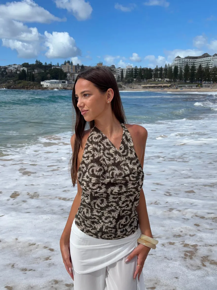 Design By Si Susiana halternecktop med mønster - Grøn/off white Best