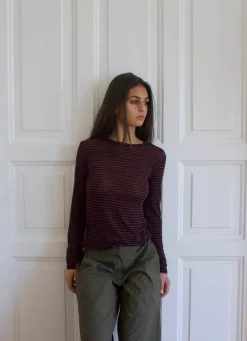 Design By Si Suzy bluse med striber - Bordeaux og sort Sale