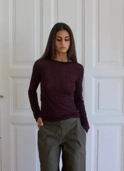 Design By Si Suzy bluse med striber - Bordeaux og sort Sale