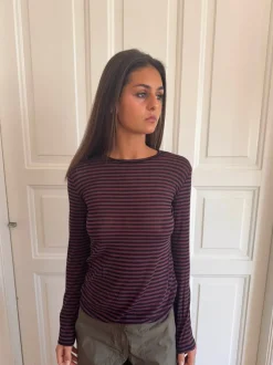 Design By Si Suzy bluse med striber - Bordeaux og sort Sale