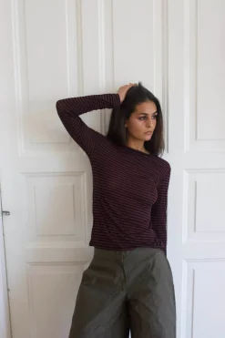 Design By Si Suzy bluse med striber - Bordeaux og sort Sale