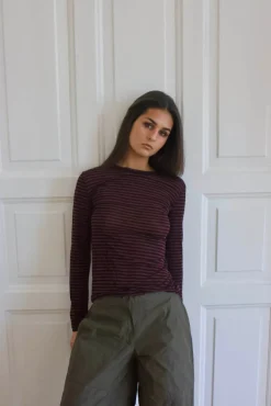 Design By Si Suzy bluse med striber - Bordeaux og sort Sale