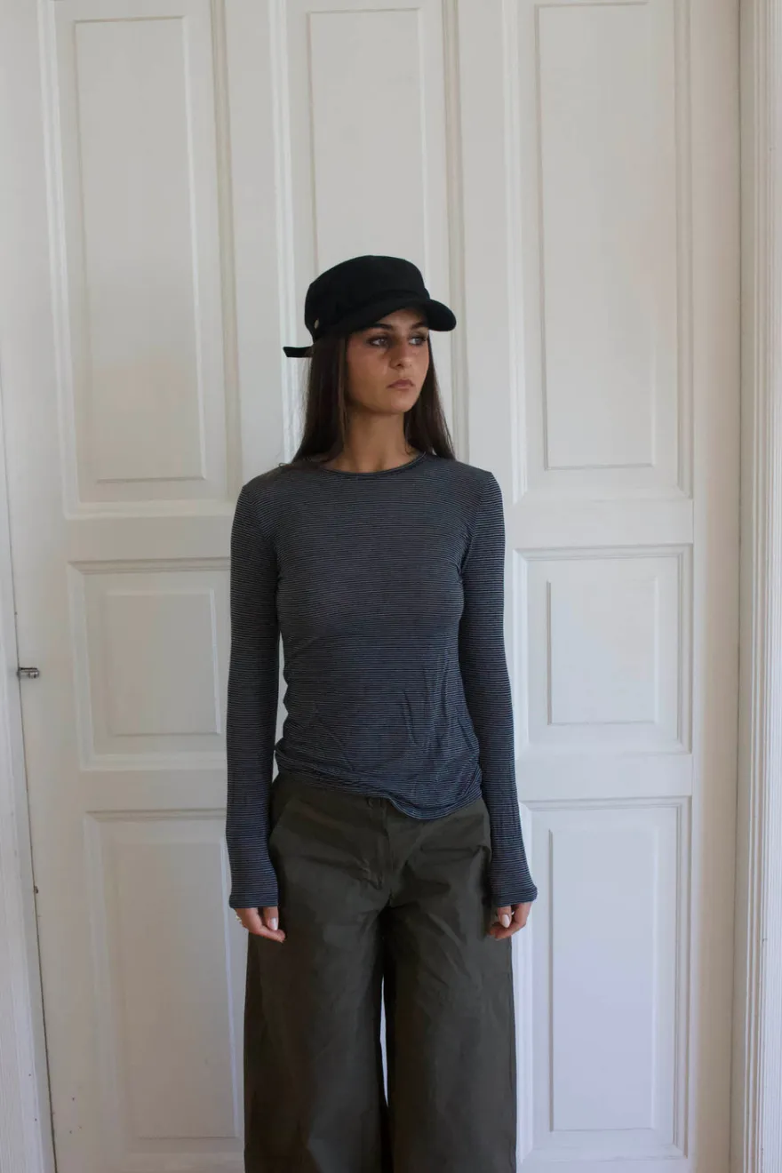 Design By Si Suzy bluse med striber - Sort og grå