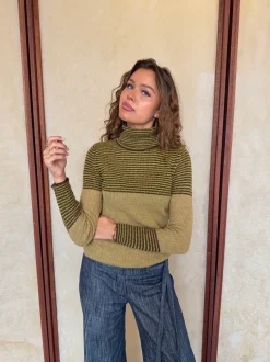 Design By Si Swela striktrøje med turtleneck - Grøn/brun Discount