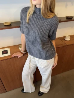 Design By Si Tassi striktrøje med turtleneck - Grå Discount