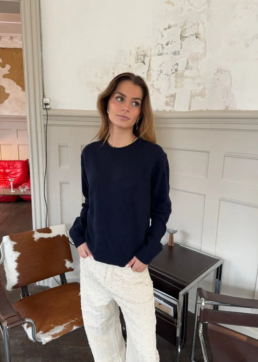 Design By Si Tea sweater i uld - Navy Discount