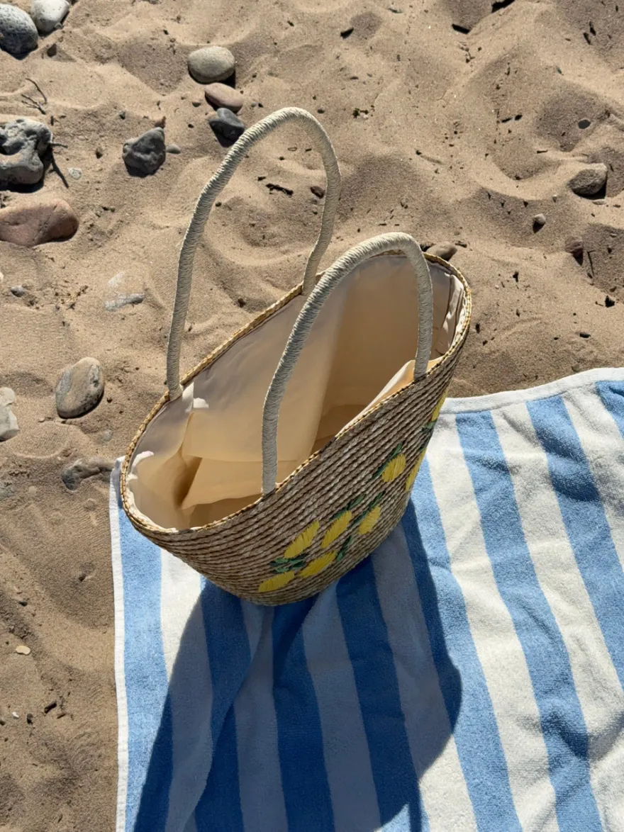 Design By Si Terlizzi flettet taske med citroner - Beige/gul Sale