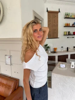 Design By Si Tiril one shoulder top i hør - Hvid Online