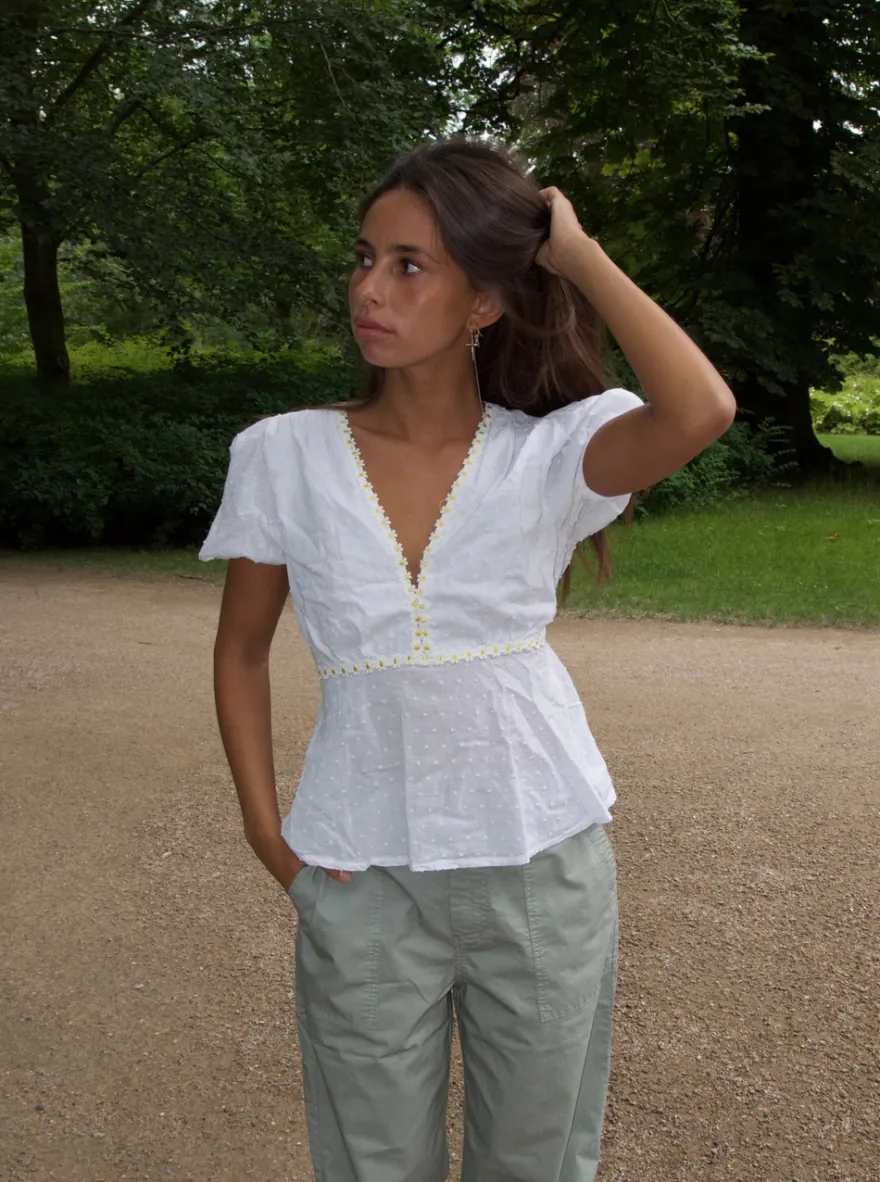Design By Si Toria top med blomster - Hvid Discount