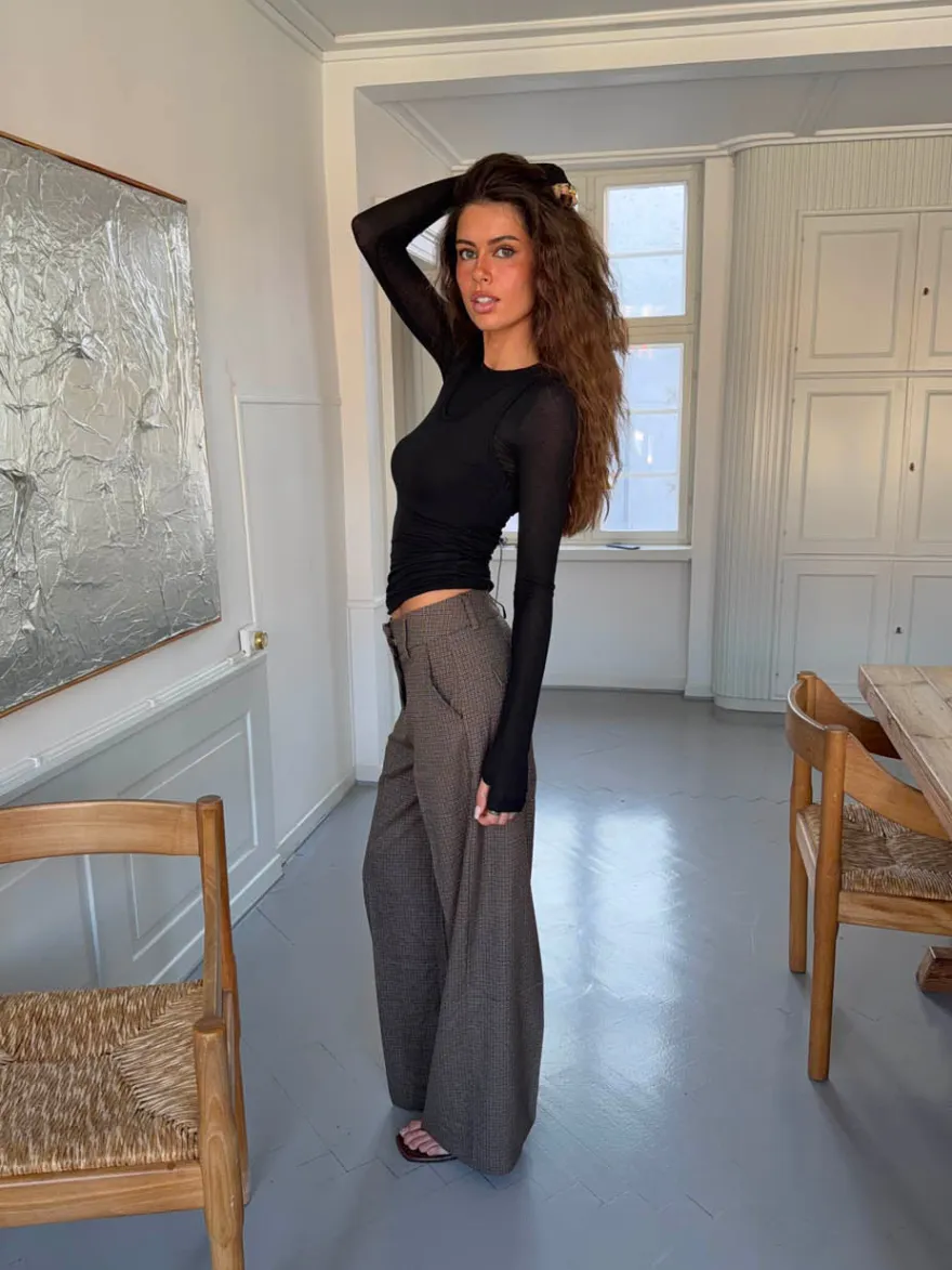 Design By Si Tulle suitbukser med tern - Brun/sort Online