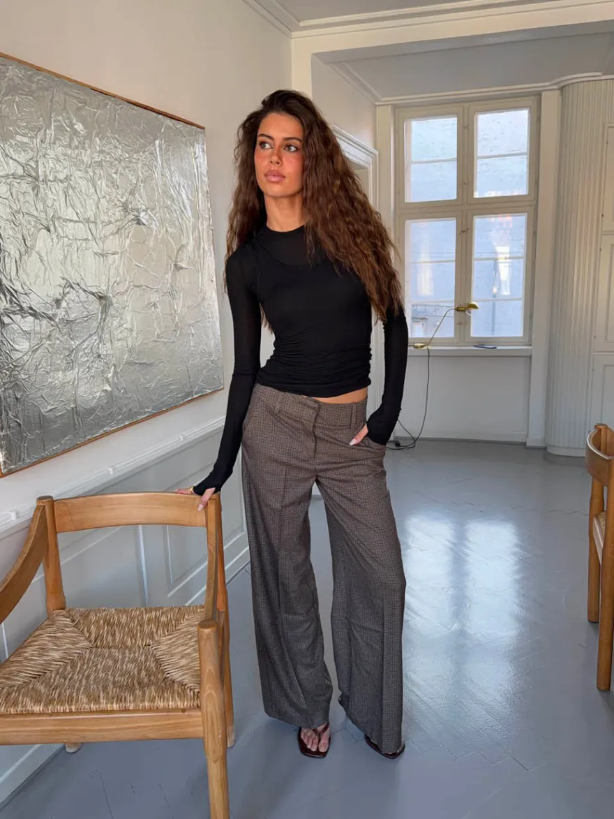 Design By Si Tulle suitbukser med tern - Brun/sort Online