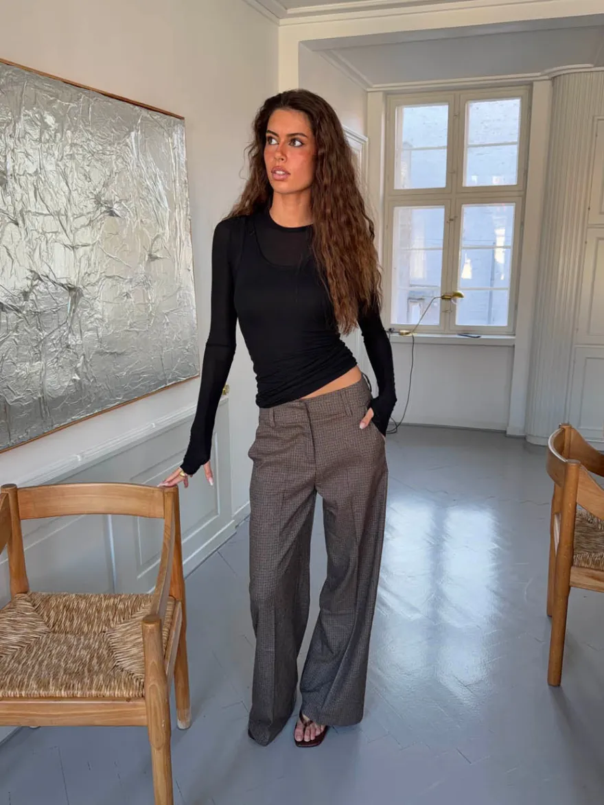 Design By Si Tulle suitbukser med tern - Brun/sort Online