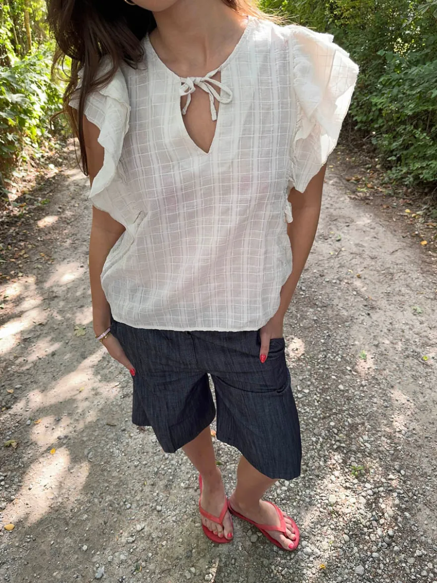 Design By Si Ulana top med detaljer - Beige Online