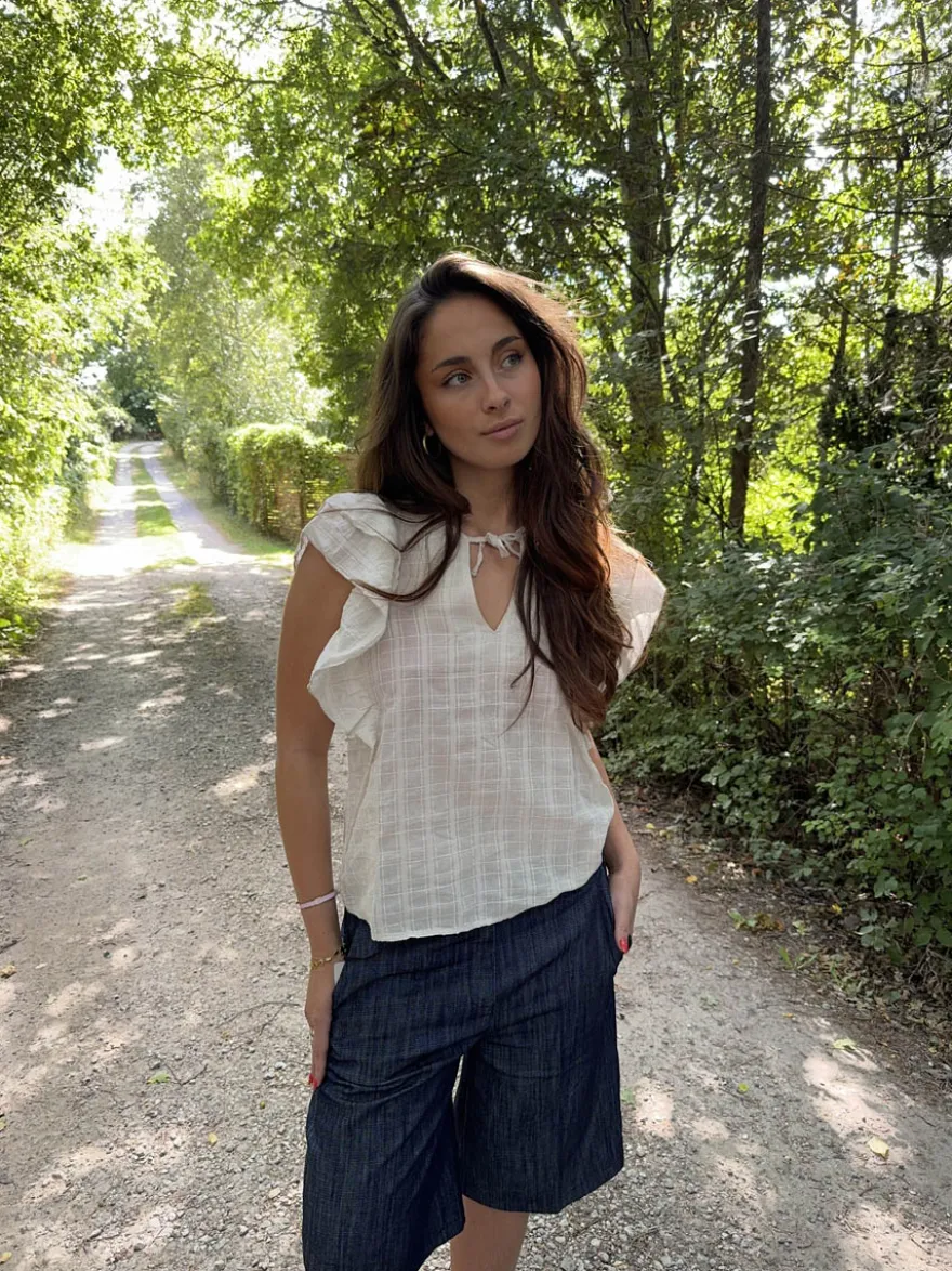 Design By Si Ulana top med detaljer - Beige Online