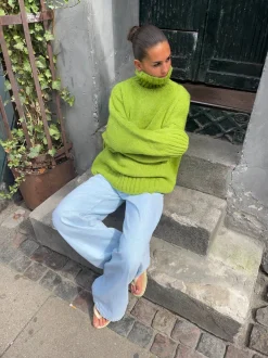 Design By Si Valdamara oversized striktrøje med turtleneck - Limegrøn Sale