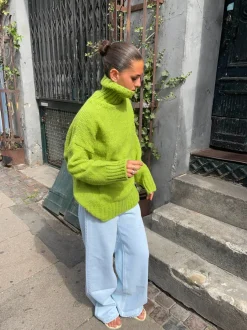 Design By Si Valdamara oversized striktrøje med turtleneck - Limegrøn Sale