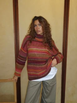 Design By Si Valdamara oversized striktrøje med turtleneck - Multifarvet Clearance