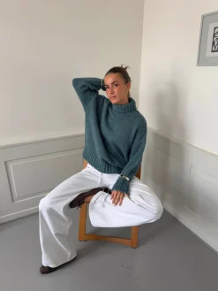 Design By Si Valdamara oversized striktrøje med turtleneck - Blå Best
