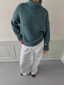 Design By Si Valdamara oversized striktrøje med turtleneck - Blå Best