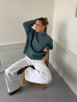Design By Si Valdamara oversized striktrøje med turtleneck - Blå Best