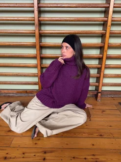 Design By Si Valdamara oversized striktrøje med turtleneck - Lilla