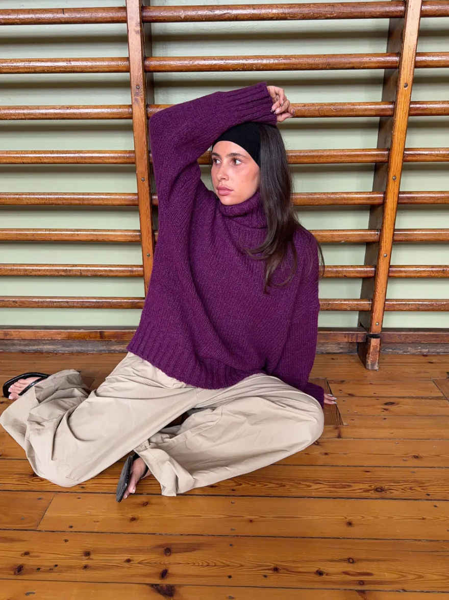 Design By Si Valdamara oversized striktrøje med turtleneck - Lilla