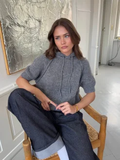 Design By Si Vanja strikket hoodie - Grå Outlet