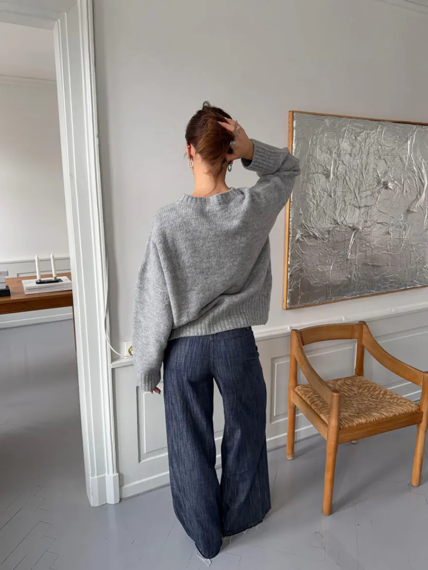 Design By Si Vicky striktrøje med ribdetaljer - Grå Best
