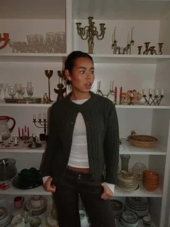 Design By Si Vincent strikket cardigan - Mørkegrøn New