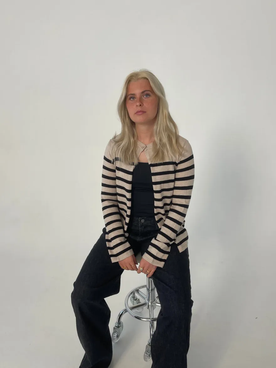 Design By Si Xenia cardigan med striber - Beige/sort New