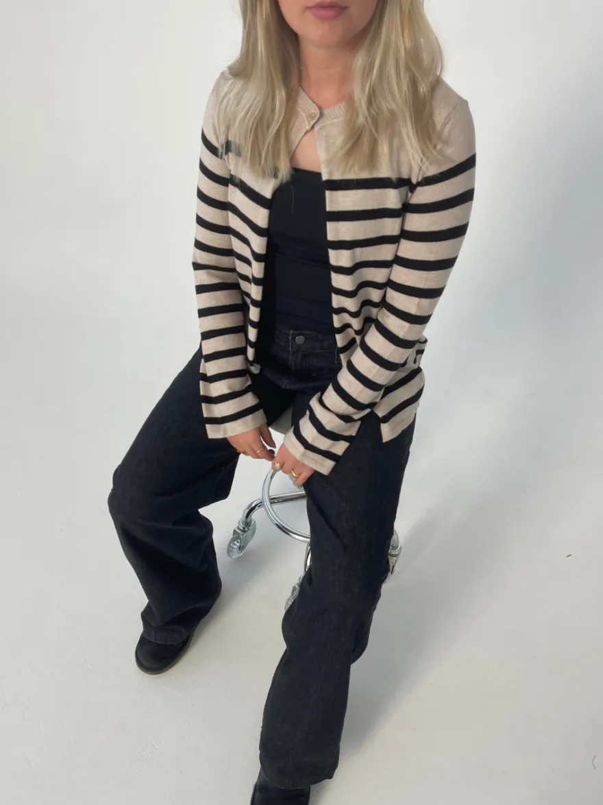 Design By Si Xenia cardigan med striber - Beige/sort New