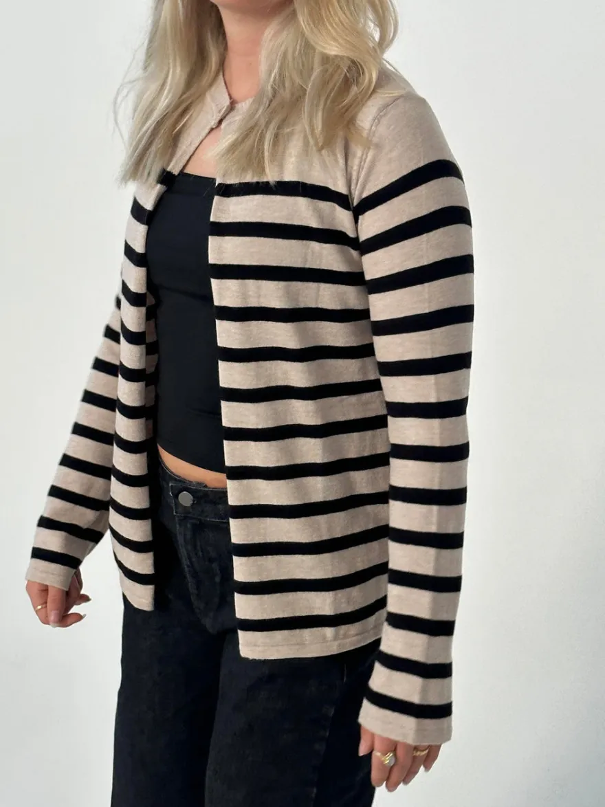 Design By Si Xenia cardigan med striber - Beige/sort New