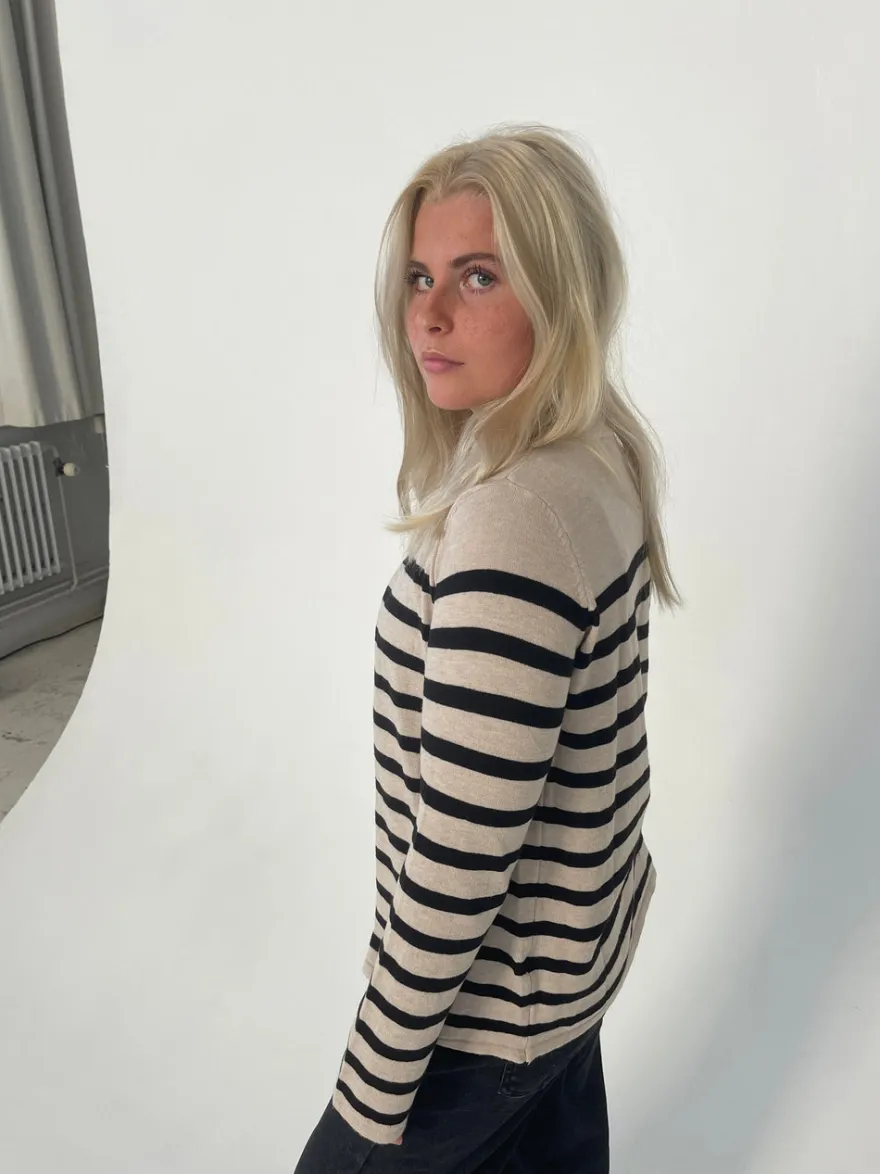 Design By Si Xenia cardigan med striber - Beige/sort New