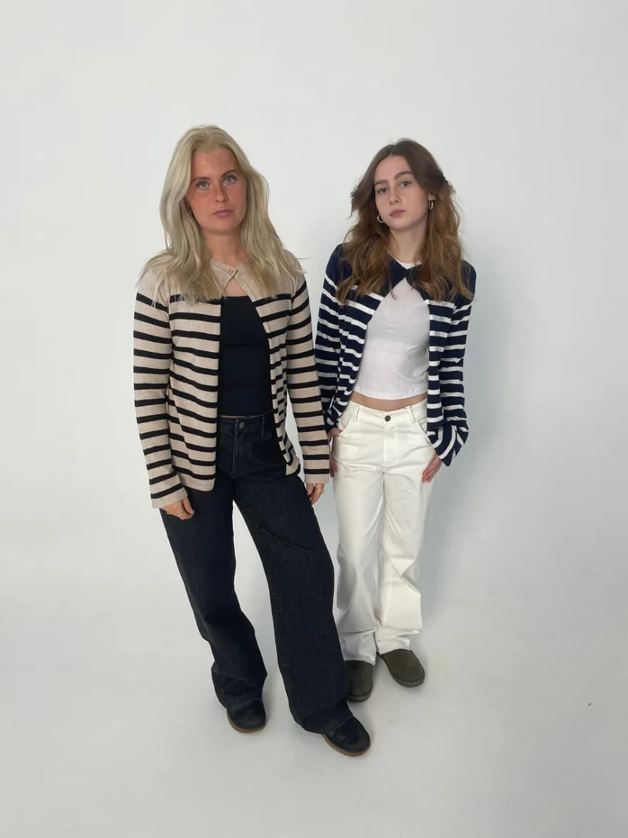 Design By Si Xenia cardigan med striber - Beige/sort New